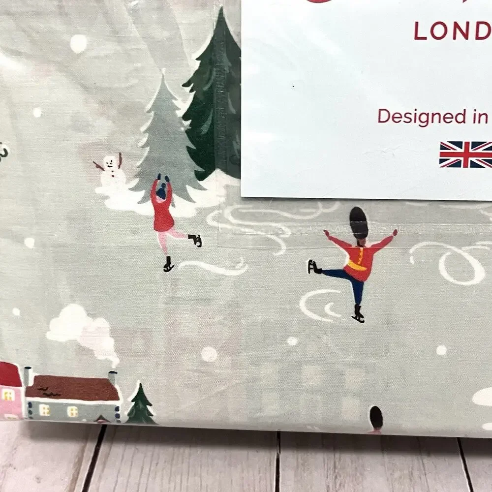 NEW!! Cath Kidston London Snow Day Duckegg Queen Sheet Set Christmas Winter Town